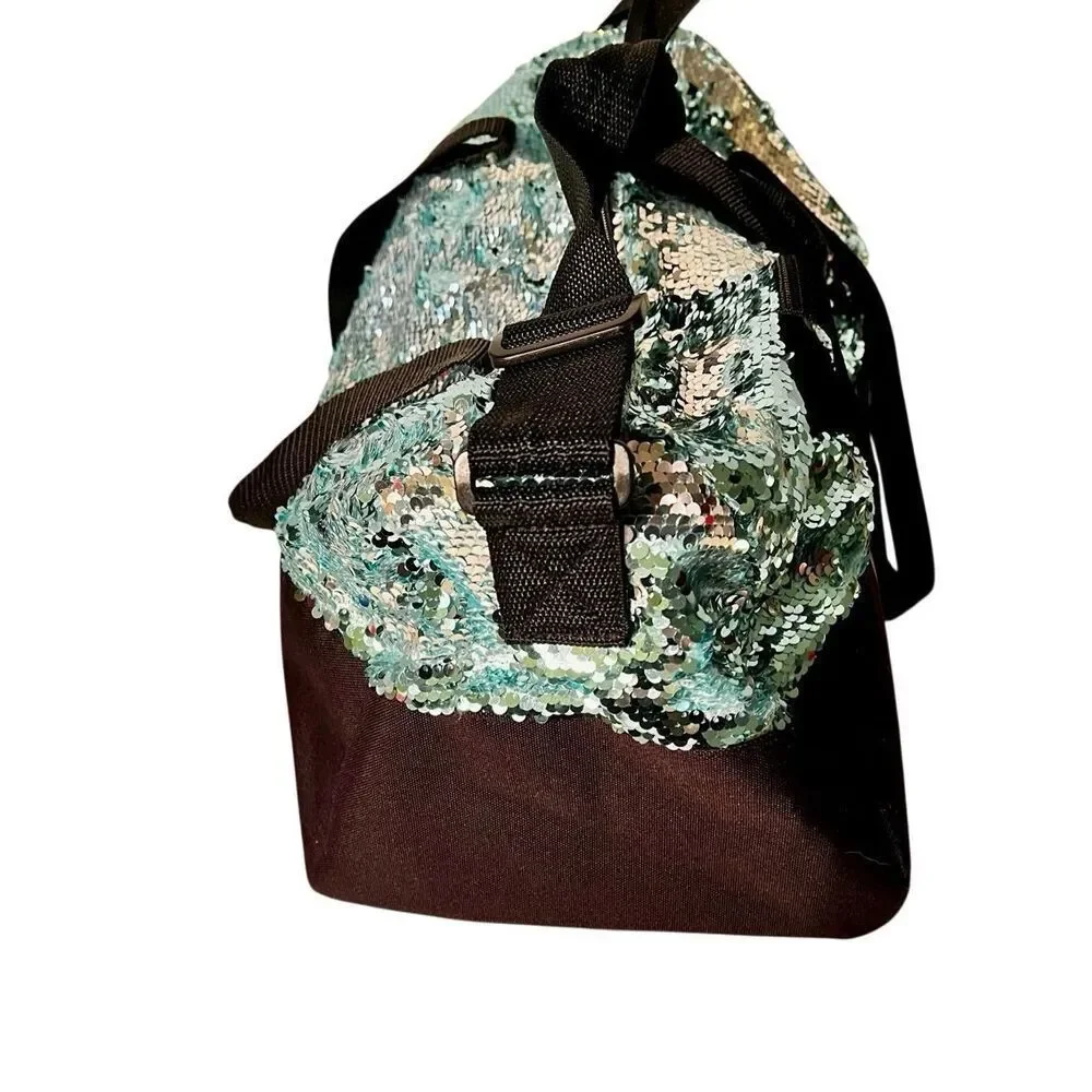 Justice Sequin Shimmer Girls Dance Duffel Bag Shoulder Strap Silver Aqua Black